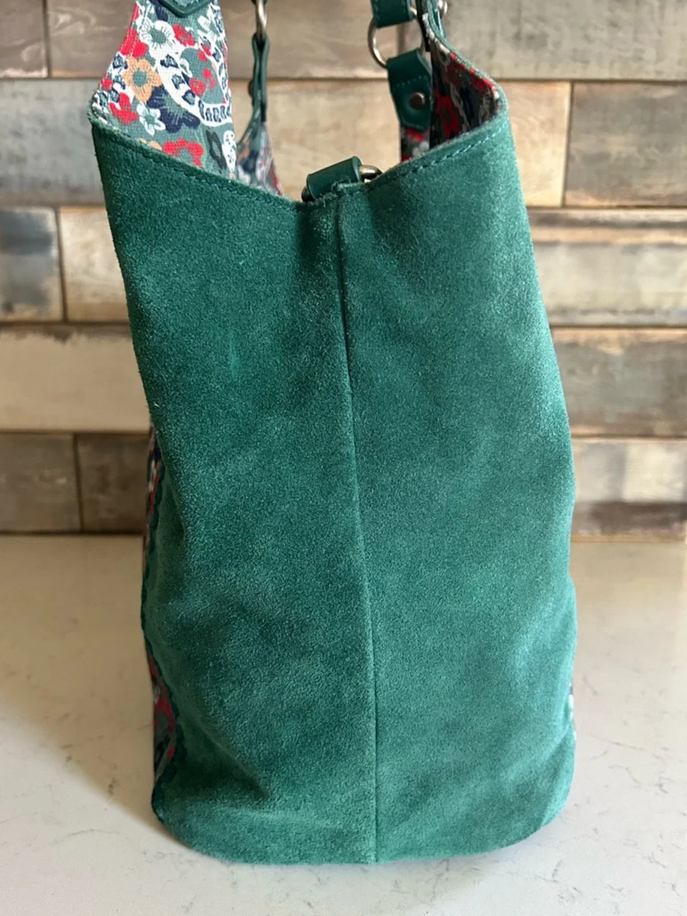 EUC The Sak Roma Emerald Mojave Garden Shopper Suede Leather Tote Shoulder Bag - Picture 7 of 16